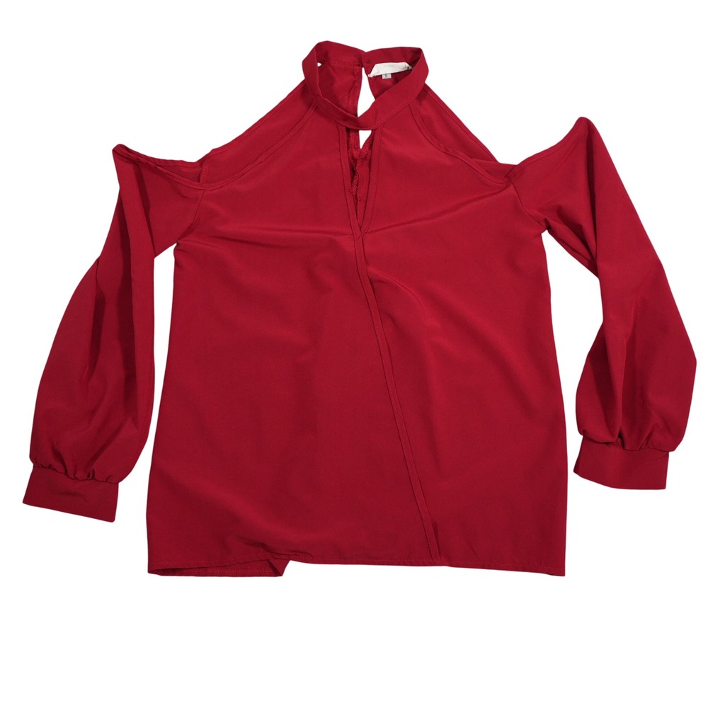 Exlura Blouse Women's Size S Red Exposed Shoulder Long Sleeve Key Hole